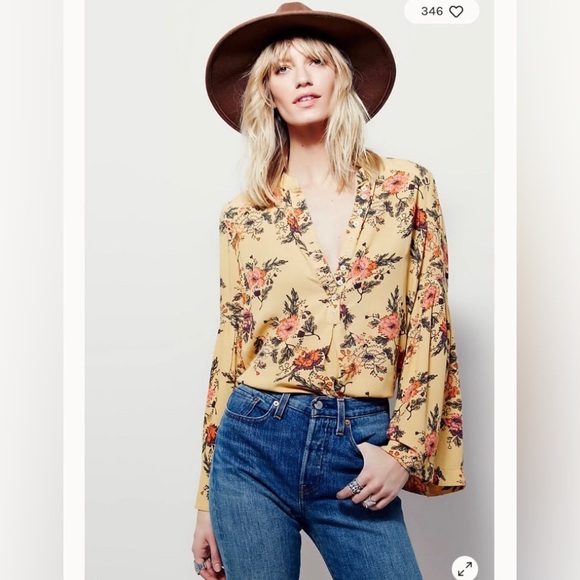 Free People Easy Girl Printed Top Sunshine Combo M - Picture 3 of 13